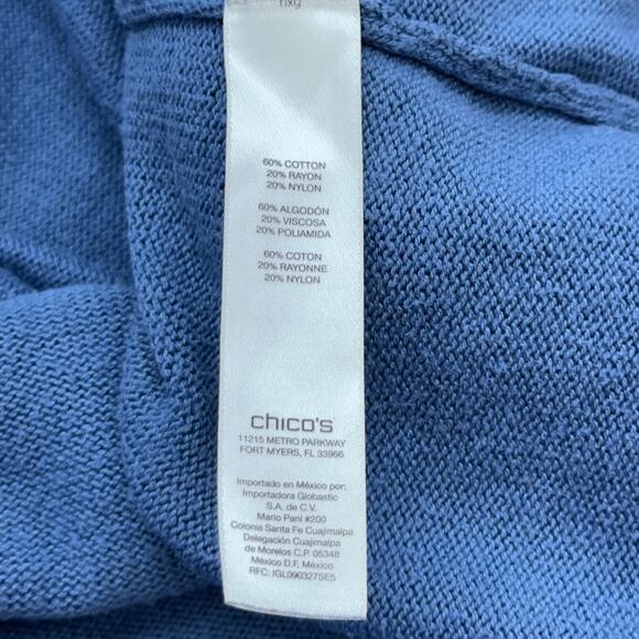 Chicos Size 1 US 8 M Open Front Cardigan Sweater Blue Cotton Blend TINY FLAW - Picture 12 of 16